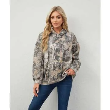 Stylish Eutten Womens Camo Hoodies with Maple Leaf Print