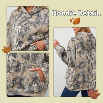 Stylish Eutten Womens Camo Hoodies with Maple Leaf Print