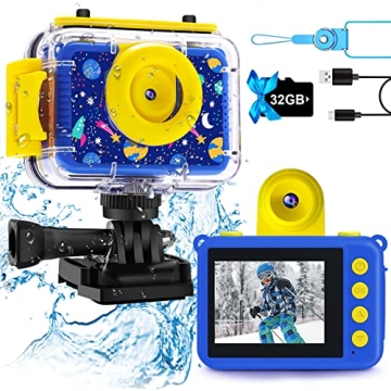 GKTZ Kids Waterproof Camera - Fun Underwater Action Camera with 32GB SD Card