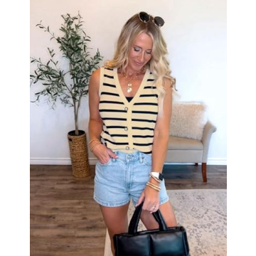 Bgylu Women's Trendy Sleeveless Striped Knit Vest for All