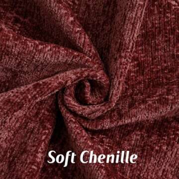 FUTEI Burgundy Chenille Throw Pillow Covers 18x18 Inch Set of 2, Soft Velvet Cushion Case, Home Deco...