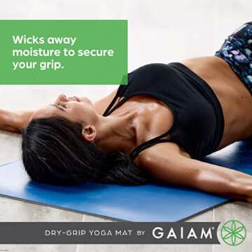Gaiam Dry-Grip Yoga Mat - 5mm Thick Non-Slip Exercise & Fitness Mat for Standard or Hot Yoga, Pilate...