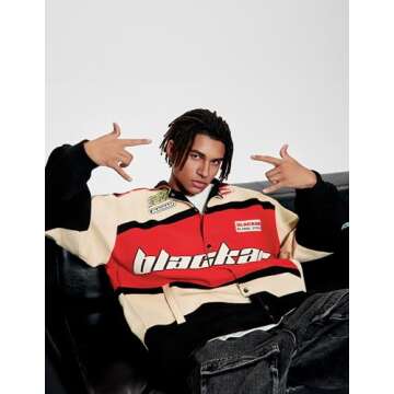 Vamtac Mens Varsity Baseball Jacket Bomber Cotton Vintage Racing Coats Streetwear with Pocket