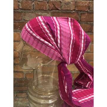 Short Headwrap Scarf Hair Tie Hand Woven Cotton Jeweltone Fuscia Pink