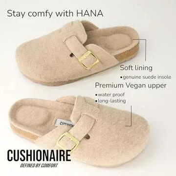 CUSHIONAIRE Hana Womens Clogs | Comfortable Vegan Suede Clogs for Women | Slip On Potato Shoes with Cork Footbed & Arch Support| Sand 9