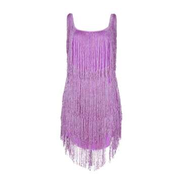 LIK EPOCH Women's Fashion Sexy Sleeveless Halter Neck Tassel Fringe Sparkly Party Dress Cocktail Evening Mini Bodycon Dress Medium