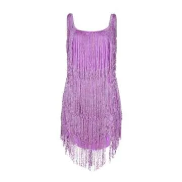 LIK EPOCH Women's Fashion Sexy Sleeveless Halter Neck Tassel Fringe Sparkly Party Dress Cocktail Evening Mini Bodycon Dress Medium