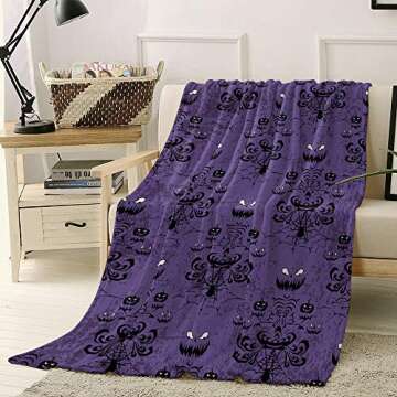 Funy Decor Halloween Haunted Mansion Blankets Purple Super Soft Warm Cozy Flannel Throw Blanket Bed ...