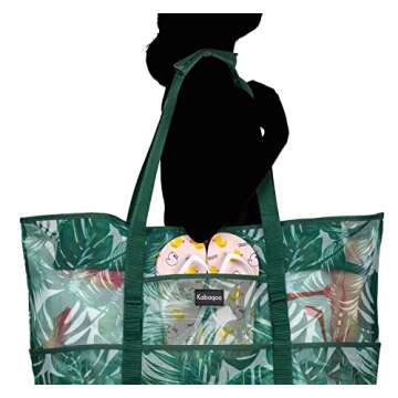 KABAQOO Mesh Beach Bag, Extra Large Beach Bags with 9 Pockets & Zipper Waterproof Lightweight Beach Tote for Beach/Pool Trip