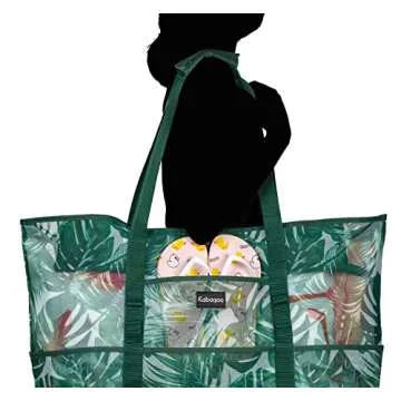 KABAQOO Mesh Beach Bag, Extra Large Beach Bags with 9 Pockets & Zipper Waterproof Lightweight Beach Tote for Beach/Pool Trip