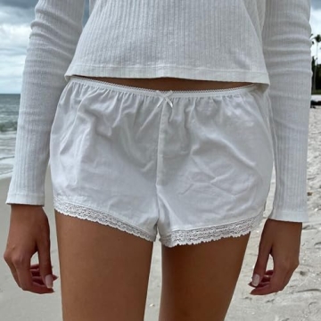 SOLILOQUY Y2K Lounge Pajamas Shorts with Lace Trim