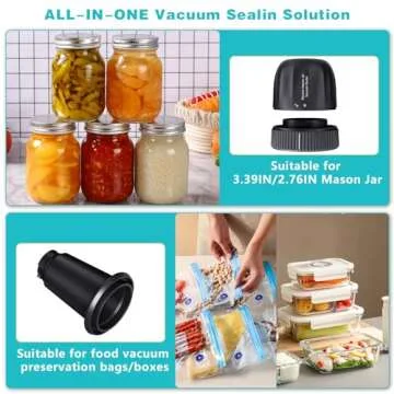 3 IN 1 Electric Vacuum Sealer Kit for Wide Mouth and Regular Mouth Mason Jars, Food Sealed Bags (Bla...