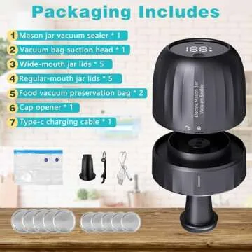 3 IN 1 Electric Vacuum Sealer Kit for Wide Mouth and Regular Mouth Mason Jars, Food Sealed Bags (Black)