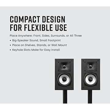 Polk Monitor XT15 Pair of Bookshelf or Surround Speakers - Hi-Res Audio Certified, Dolby Atmos & DTS:X Compatible, 1" Terylene Tweeter & 5.25" Dynamically Balanced Woofer (Pair, Midnight Black)