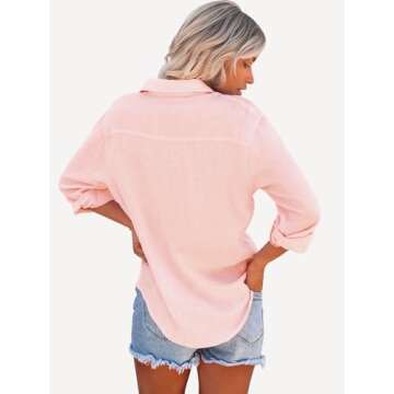 Paintcolors Womens Button Down Shirts Long Sleeve Dressy Casual Blouses Button Up Collared Shirts Tops for Women-Pink L