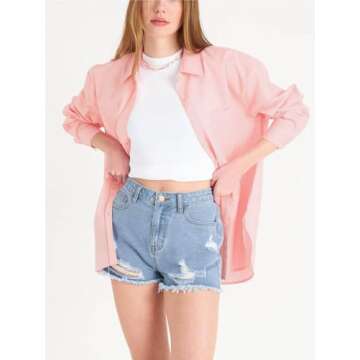 Paintcolors Womens Button Down Shirts Long Sleeve Dressy Casual Blouses Button Up Collared Shirts Tops for Women-Pink L