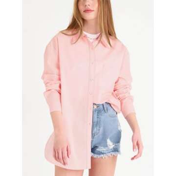 Paintcolors Womens Button Down Shirts Long Sleeve Dressy Casual Blouses Button Up Collared Shirts Tops for Women-Pink L