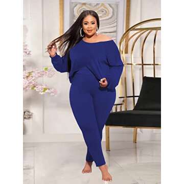 MRSYVES Plus Size 2 Piece Outfits for Women Sexy Clubwear Off Shoulder Long Sleeve Shirt Bodycon Pan...