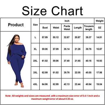 MRSYVES Plus Size 2 Piece Outfits for Women Sexy Clubwear Off Shoulder Long Sleeve Shirt Bodycon Pants Sets Tracksuit Casual Blue 4XL