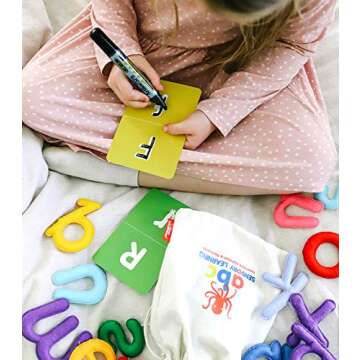 Curious Columbus Montessori Felt Letters and ABC Flash Cards - Lowercase Large Alphabet Letters for Toddlers and Educational Flashcards for Preschool. Felt Letter Set and Montessori Baby Flash Cards