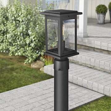 Emliviar Outdoor Post Light Fixtures, 1-Light Pillar Light in Black Finish with Seeded Glass, 1803EW1-P