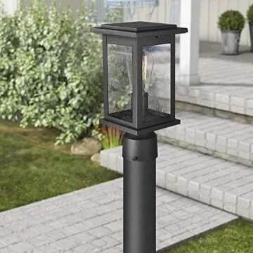 Emliviar Outdoor Post Light Fixtures, 1-Light Pillar Light in Black Finish with Seeded Glass, 1803EW1-P
