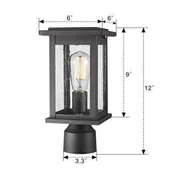 Emliviar Outdoor Post Light Fixtures, 1-Light Pillar Light in Black Finish with Seeded Glass, 1803EW1-P