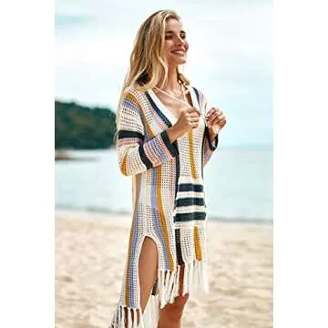 Jeasona Swimsuit Cover Ups for Women Beach Bathing Suit Bikini Crochet Dress (Multicoloured, M)