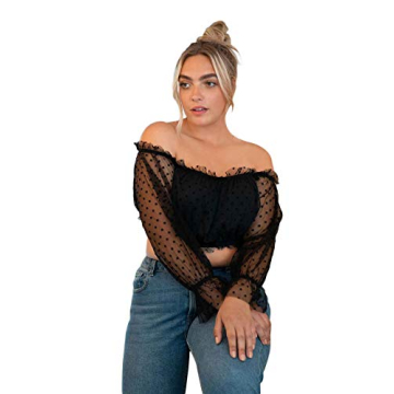 Elegant Dobby Mesh Off Shoulder Shirt Blouse for Women