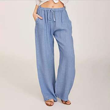 Trendy Casual Women's Linen Wide Leg Pants with Pockets - Summer 2024