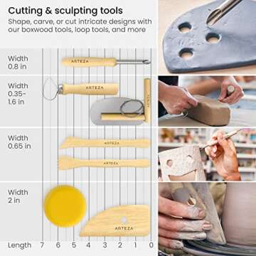 ARTEZA Pottery & Polymer Clay Tools, 42-Piece Sculpting Set, Steel Tip Pottery Tools with Wooden Handles, Craft Kit for Pottery Modeling, Carving