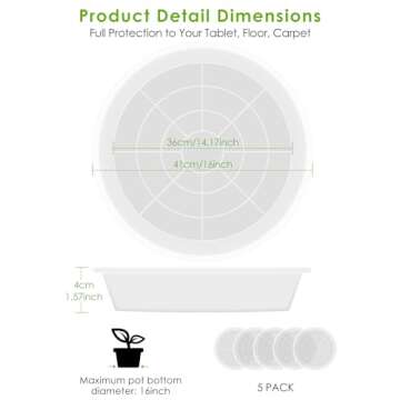 PACETAP 16 inch Plant Saucer Pot Tray 5 Pack, Extra Large Heavy Duty Flower Planter Water Drip Trays for Indoors Outdoors Garden, Round Plastic Planter Water Catcher for Pot, Plant Dish