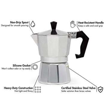Primula Classic Stovetop Espresso and Coffee Maker, Moka Pot for Italian and Cuban Café Brewing, Gr...