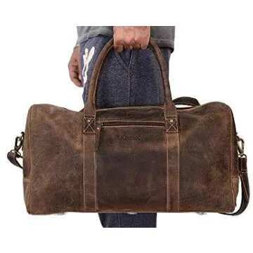 KomalC Leather Travel Duffle Bags for Men and Women Full Grain Leather Overnight Weekend Leather Bags Sports Gym Duffle. (Buffalo Distressed Tan)