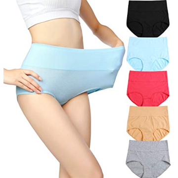 Cauniss Women's High Waist Cotton Panties - 5 Pack for C-Section Recovery & Comfort