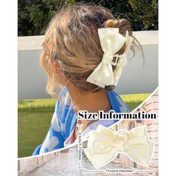 CHLINS 3 Count Bow Claw Clip - Bow Clips for Women in Satin, Nonslip Claw Clips for Thick Thin Hair, Hair Accessory in Black, White, Pink