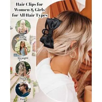 CHLINS 3 Count Bow Claw Clip - Bow Clips for Women in Satin, Nonslip Claw Clips for Thick Thin Hair, Hair Accessory in Black, White, Pink