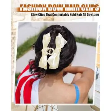 CHLINS 3 Count Bow Claw Clip - Bow Clips for Women in Satin, Nonslip Claw Clips for Thick Thin Hair, Hair Accessory in Black, White, Pink