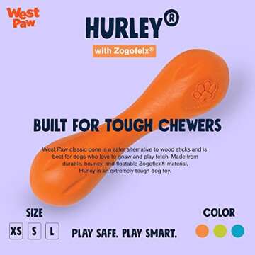 WEST PAW Zogoflex Hurley Dog Bone Chew Toy – Floatable Pet Toys for Aggressive Chewers, Catch, Fet...