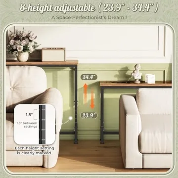 Adjustable Huuger Sofa Table with USB & AC Outlets