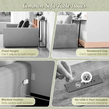 Adjustable Huuger Sofa Table with USB & AC Outlets