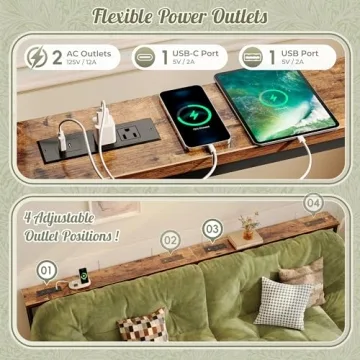 Adjustable Huuger Sofa Table with USB & AC Outlets