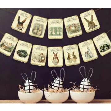 Vintage Easter Banner & Bunny Garland for Spring Decor