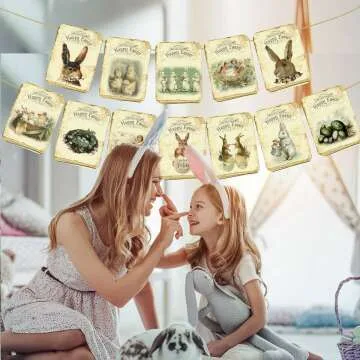 Vintage Easter Banner & Bunny Garland for Spring Decor