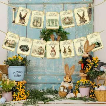 Vintage Easter Banner & Bunny Garland for Spring Decor