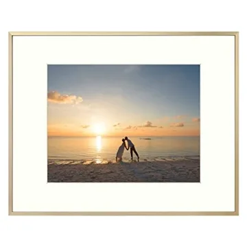 Golden State Art, 16x20 Picture Frame Gold Aluminum (Shiny Brushed) Display Pictures 11x14 with Mat ...