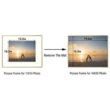 Golden State Art, 16x20 Picture Frame Gold Aluminum (Shiny Brushed) Display Pictures 11x14 with Mat or 16x20 Without Mat Wall Mounting Real Glass Metal Photo Frame