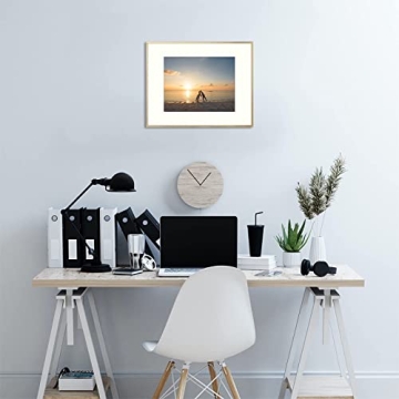 Golden State Art, 16x20 Picture Frame Gold Aluminum (Shiny Brushed) Display Pictures 11x14 with Mat or 16x20 Without Mat Wall Mounting Real Glass Metal Photo Frame