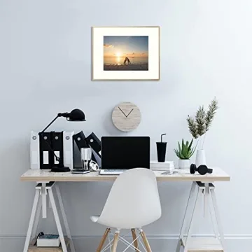 Golden State Art, 16x20 Picture Frame Gold Aluminum (Shiny Brushed) Display Pictures 11x14 with Mat or 16x20 Without Mat Wall Mounting Real Glass Metal Photo Frame