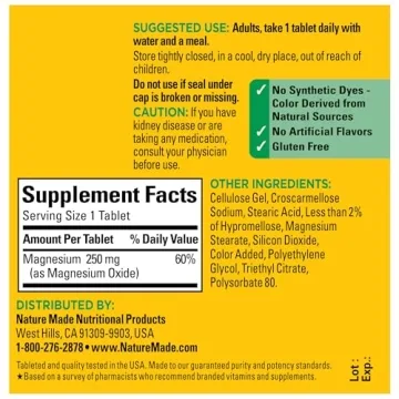 Nature Made Magnesium Oxide 250 mg Tablets for Relaxation Support